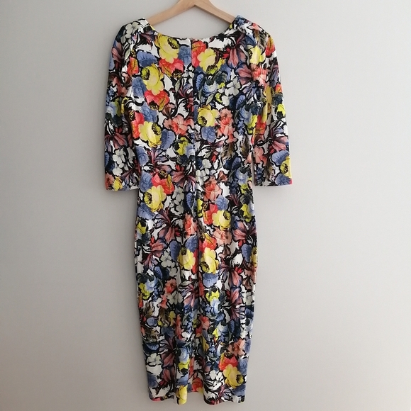 Erdem Wilhelmina Colourful Floral Knee Length Dress Elbow Sleeves US 8 - Picture 4 of 17